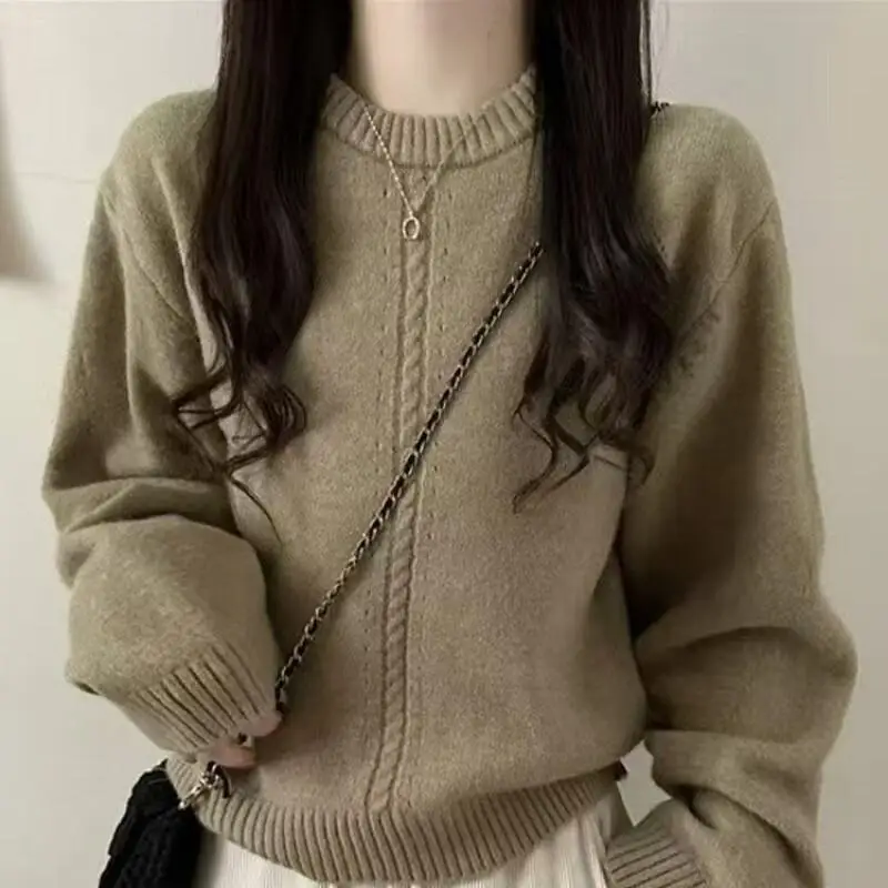 

Women's Sweater Outdoor Daily Wear Twist Knit Women Autumn Winter Loose Round Neck Lazy Style Design Korean version outerwear