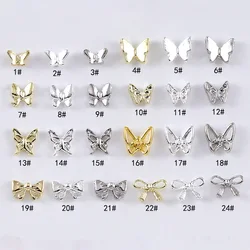 10Pcs Mini Silver Gold Alloy Butterfly Nail Charm 3D Bowtie Part Metal Manicure Accessories Retro Nail Decoration Supplies HJ169