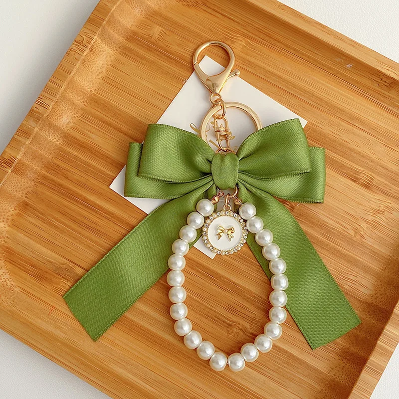 

Fashion Big Bow Tie Key Chain Pearl Chain Women's Car Pendant Statement Tote Hanging Ornament Pearl Chain Keychain