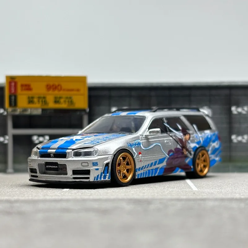Zoom Diecast 1/64 مقياس نيسان سبيكة نموذج سيارات نيسان GTRR34 Stagea1iWC34 260RS كروك واجون الأزرق تحصيل لعب المركبات