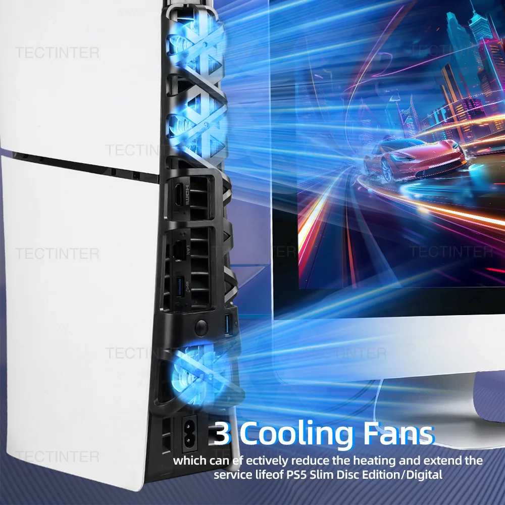 Cooling Fan for PS5 Slim Disc Edition/Digital Edition Game Console with RGB Lighting USB 3.0 Port for PlayStation 5 Accessories