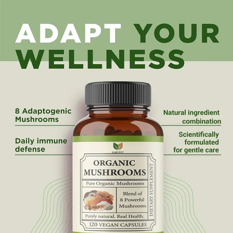 Mushroom Extract Capsules - 8 in 1 Immunity Blend - Turkey Tail, Maitake, Shiitake, Cordyceps, Snow, Lion’s Mane, Reishi, Chaga