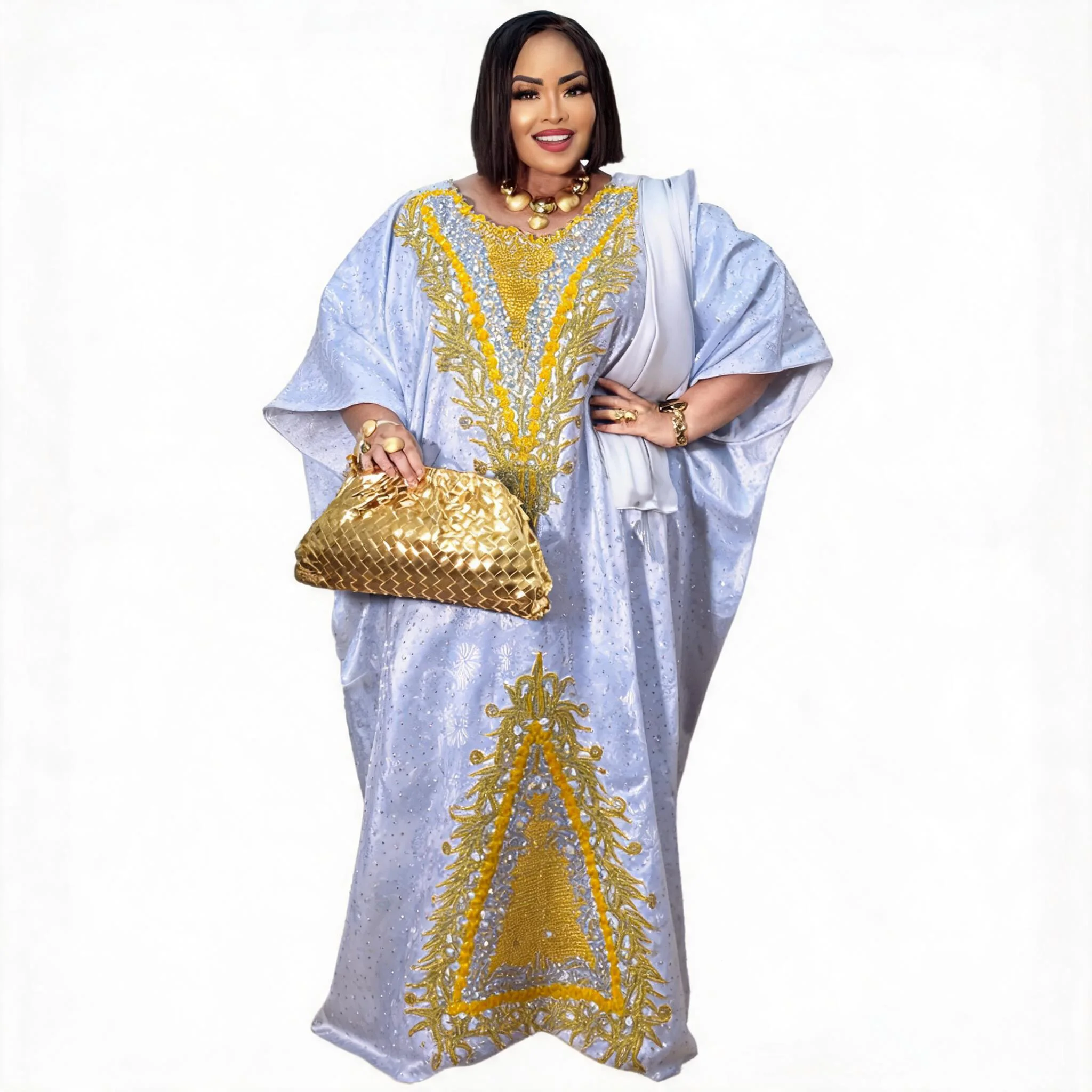 African Dresses For Women Plus Size Bazin Riche Embroidery Design Long Dress With Scarf
