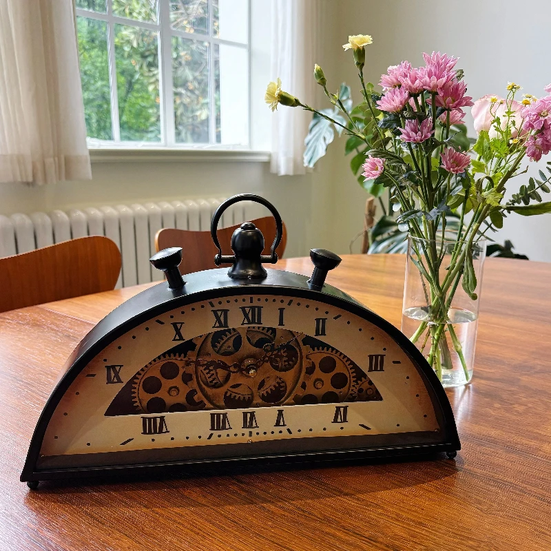 Vintage Table Clock Metal Luxury Table Clocks American Style Creative Gear Desktop Clock Living Room Decorative Accessories