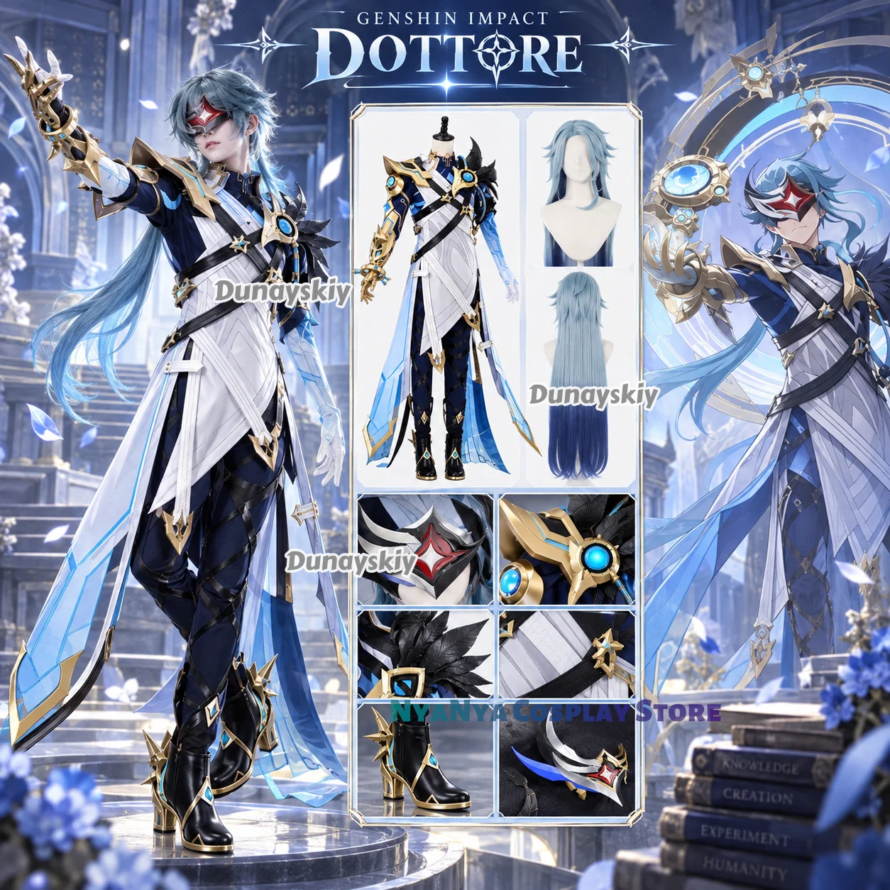 Genshin Impact Il Dottore The Doctor Cosplay Costume Wig Zandik Mask Eleven Fatui Harbingers Women Men Role Play New Skin Outfit