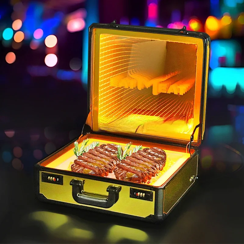 Night club Bar Champagne Bottle Carrier LED Liquor Display Box Wine Case Briefcase Glorifier Bottle meat Service Presenter