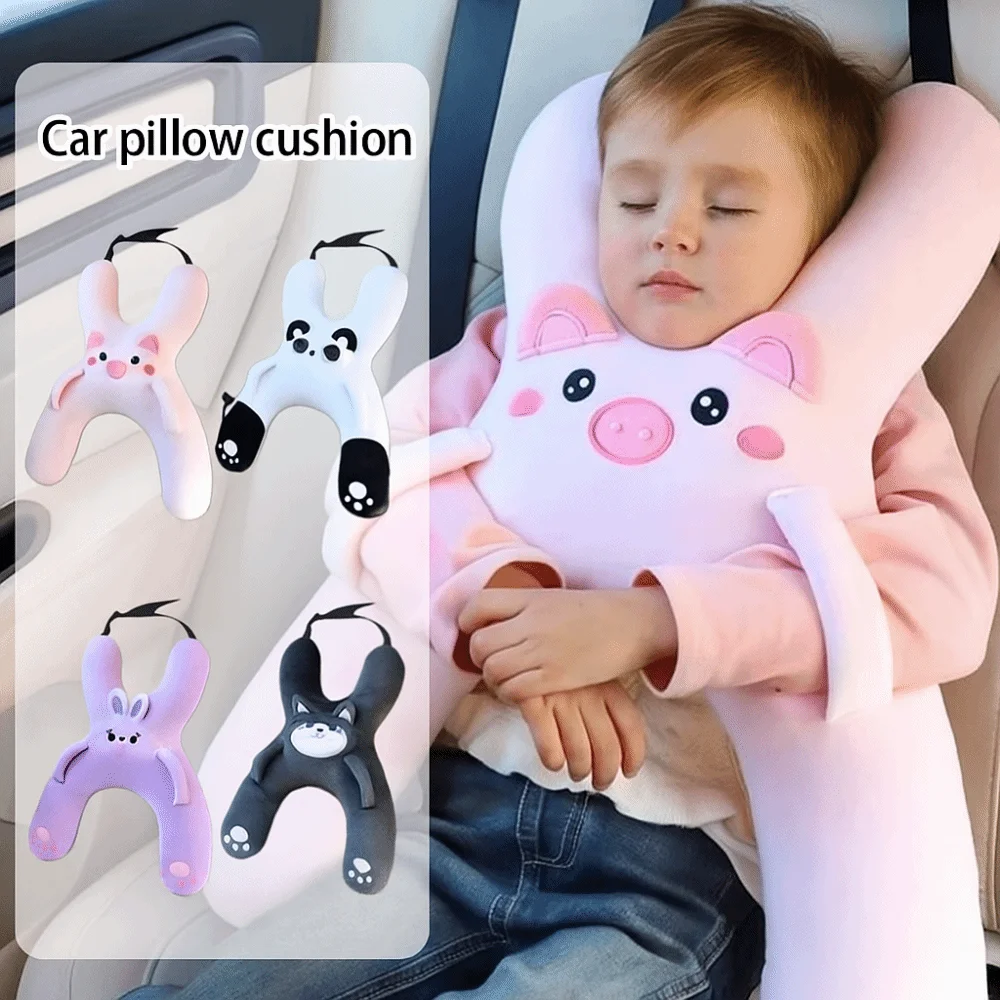 Cute Cartoon Car Headrest Removable Head Support Child Sleeping Pillow Breathable Comfortable Car Mounted Pillow Travel Comfort