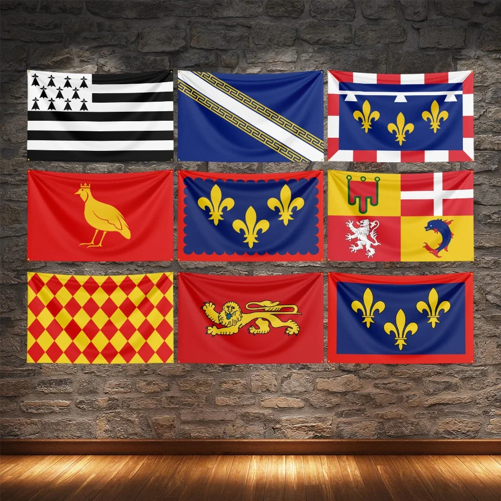 Single-sided printing of the Angoumois Anjou Aquitaine Aunis Auvergne Rhône Berry Brittany Centre Val de Loire Champagne flag