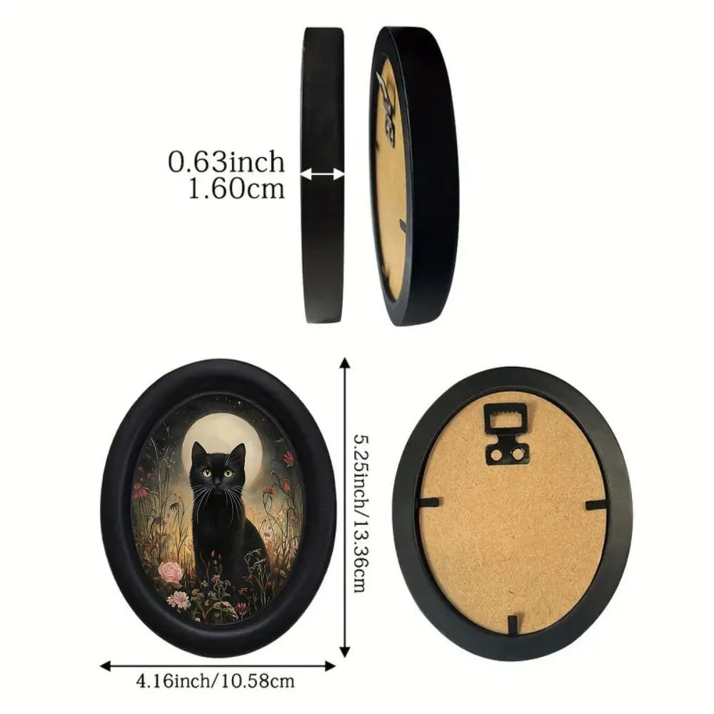 1 Piece Gothic Victorian Retro Moon Black Cat in Flowers Oval 3D Wall Art, Handmade Photo Transfer Three-Dimensional Wall Decoration Hanging Sign, Dark Ghost Room Wall Decor, Universal Holiday Atmosphere Wall Hanging for Halloween, Christmas, Thanksgiving - view 3
