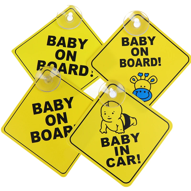 1PC Baby On Board SAFETY Car Window Suction Cup Yellow REFLECTIVE Warning Sign 12CM Car Decor Accesorios Car Sticker