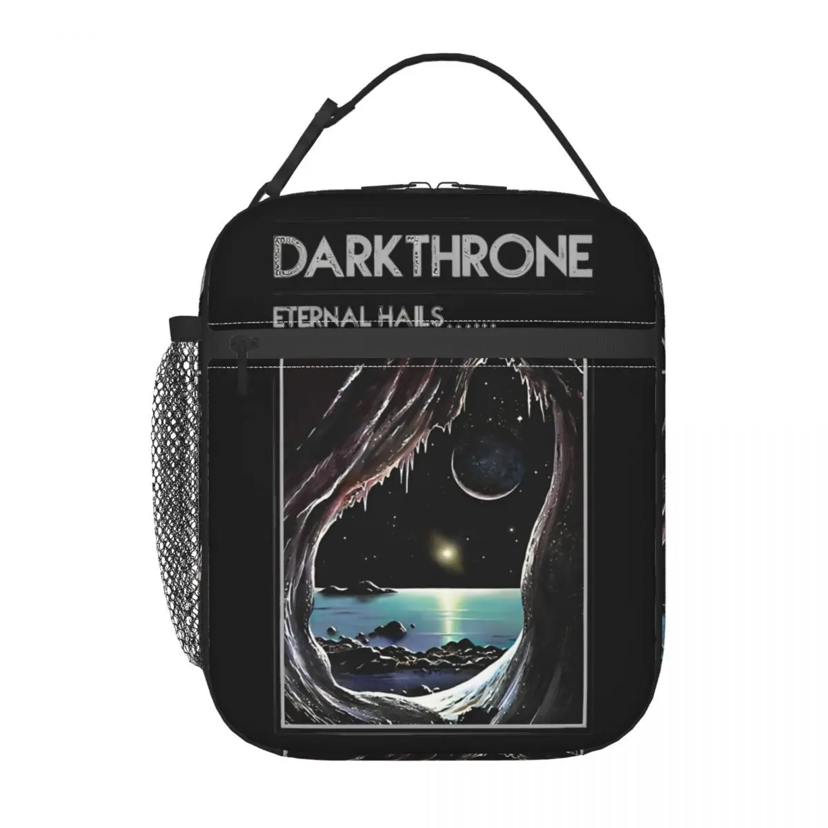 DARKTHRONE-fiambrera con aislamiento de Metal negro, bolsa de almuerzo para almacenamiento de Picnic, cajas de comida, enfriador portátil, cajas térmicas