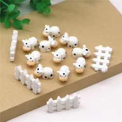 10pcs Kawaii Mini Resin Cow/Fence Figurines Miniatures DIY Home Garden Decoration Accessories