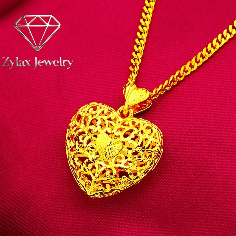 Zylax Jewelry Heart Hollow Pendant Women's 24K Gold AU999 - Heartfelt pure gold heart jewelry, perfect present for holiday gifti