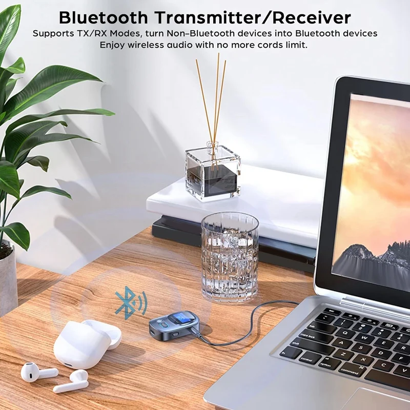 1 PCS Bluetooth 5.3 Transmissor Receptor Adaptador de Áudio Sem Fio Com Display LED Para TV/PC/Carro/Home Estéreo