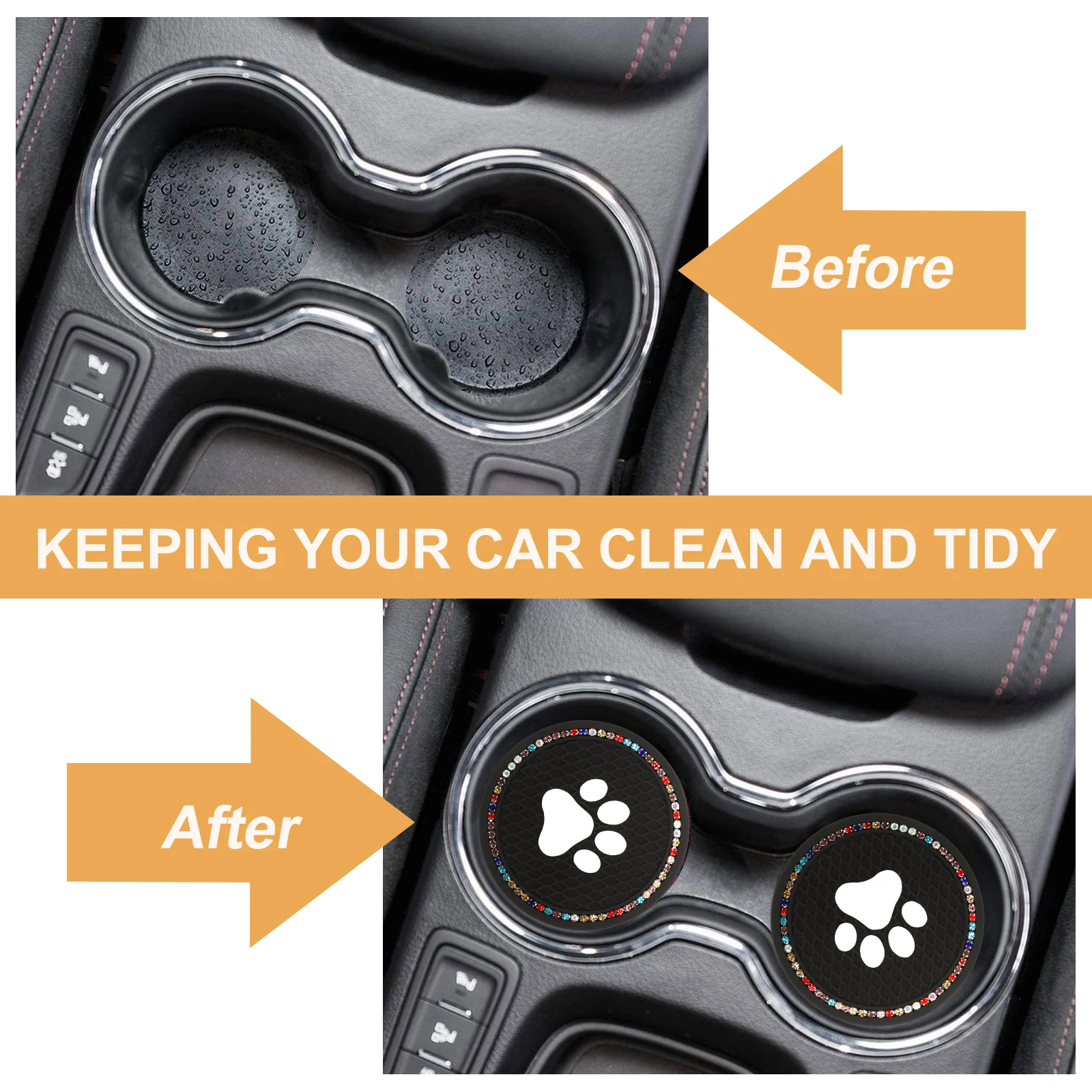 

2 Pcs Cat Paw Coasters Car Cup Pad Diamond Design Heat Resistant Mat Elegant Drink Holder