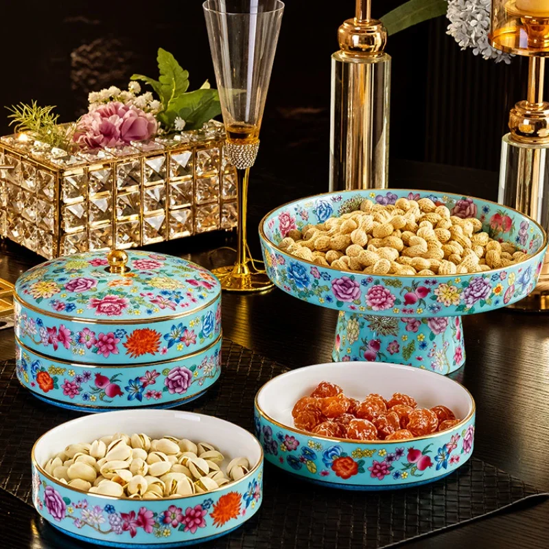 Jingdezhen Ceramic High end Atmosphere Dried Fruit Plate Household Light Luxury and High end Sense