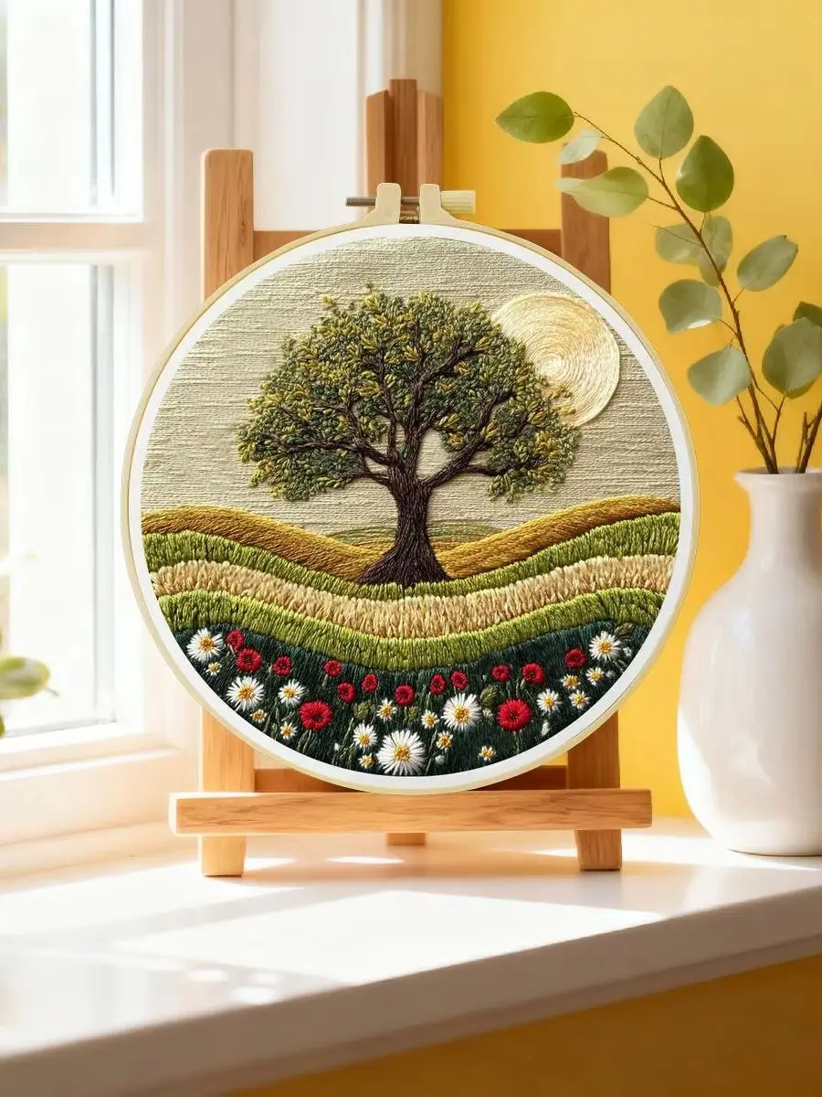 1 Stück 20X20CM/15X15CM 7,87/6,3 Zoll Schönes Landschafts-Stickerei-Starter-Kit DIY-Kit DIY-Stickerei-Set Handarbeiten Nähkunst – Detail 6