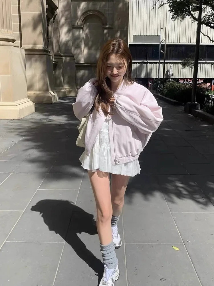 

Весна 202, женская свободная повседневная молния ort Jaet, однотонный отложной воротник, корейский ветрозащитный длинный све