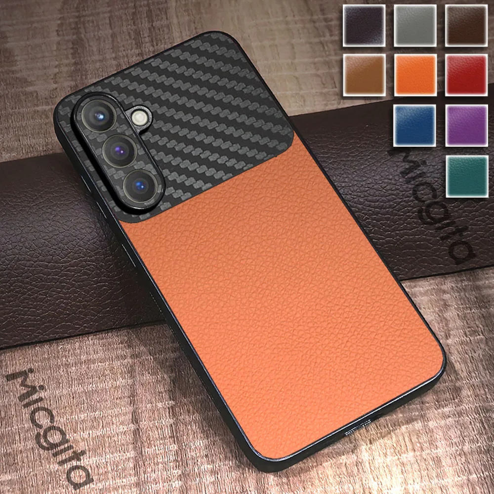 Leather Case For Samsung Galaxy M17 Carbon Fiber Acrylic Splicing Cover For Samsung M17 Case