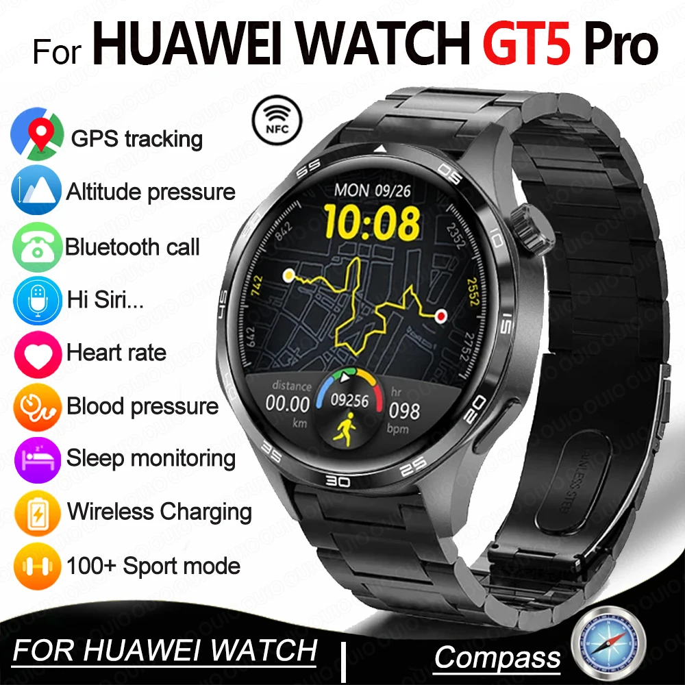 2025 GT5 PRO Smart Watch Men For HUAWEI Watch 5 Pro AMOLED HD Screen Bluetooth Call GPS Trajectory NFC Compass SmartWatches New