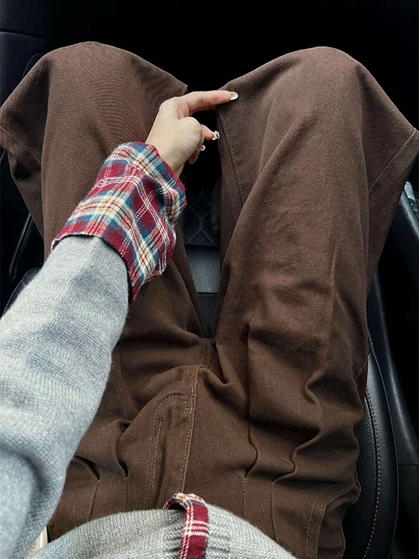 

Женские джинсы с высокой талией, свободные, прямого кроя, коричневые, осенне-зимние, новые, в корейском стиле, широкие брюки