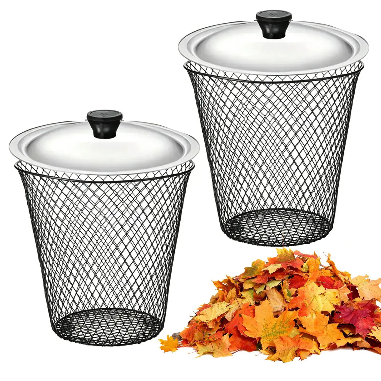 Contenedor de Compostaje de Malla Metálica de 2 Piezas con Tapa, Compostador Enterrable para Restos de Cocina, Recolección de Residuos, Agricultura Urbana