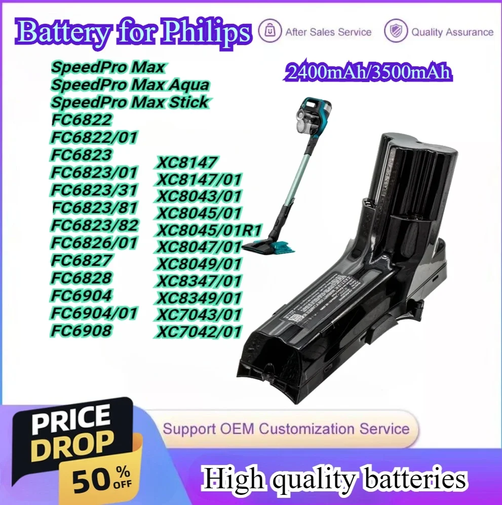 

Vacuum Cleaner Battery for Philips SpeedPro Max Aqua Stick XC7042/01 XC7043/01 XC8047/01 XC8043/01 XC8049/01 XC8347/01 XC8349/01