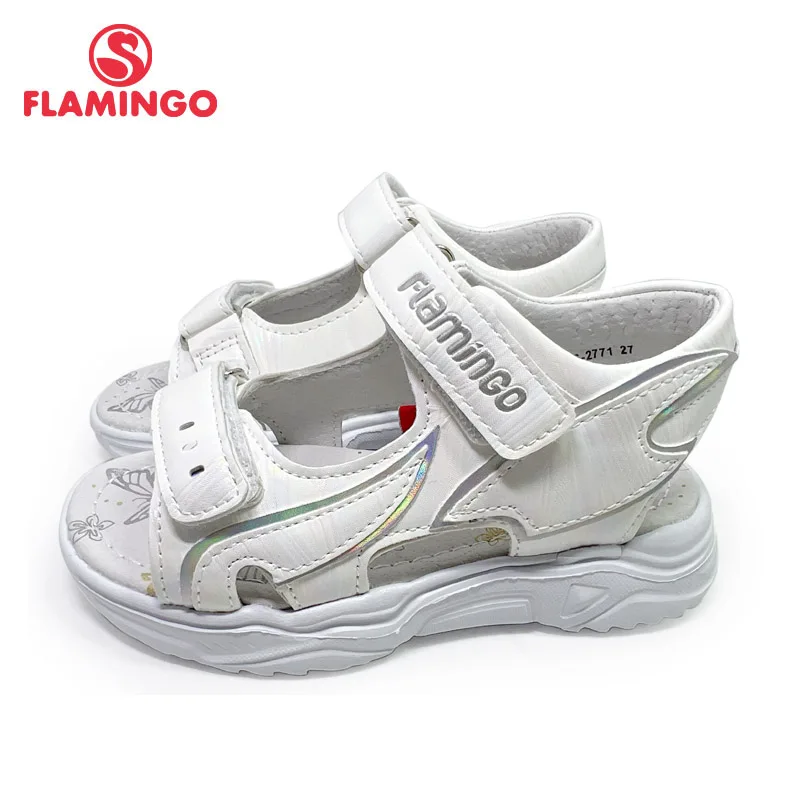 Flamingo verão crianças sapatos de moda crianças sandálias para meninas 27-32 fly webbing peep-toe praia crianças menina sapato