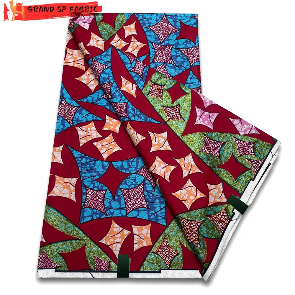 Grand Super 100% Cotton African Wax Fabric High Quality Wax Print Ankara Fabric For Sewing 6yards Women Fabric VLS2048