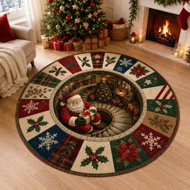 VIKAMA Christmas Train Track Santa Rug, Comfort Soft Warm & Non Slip, for Living Room Bedroom Entryway Holiday Mat, Home Decor