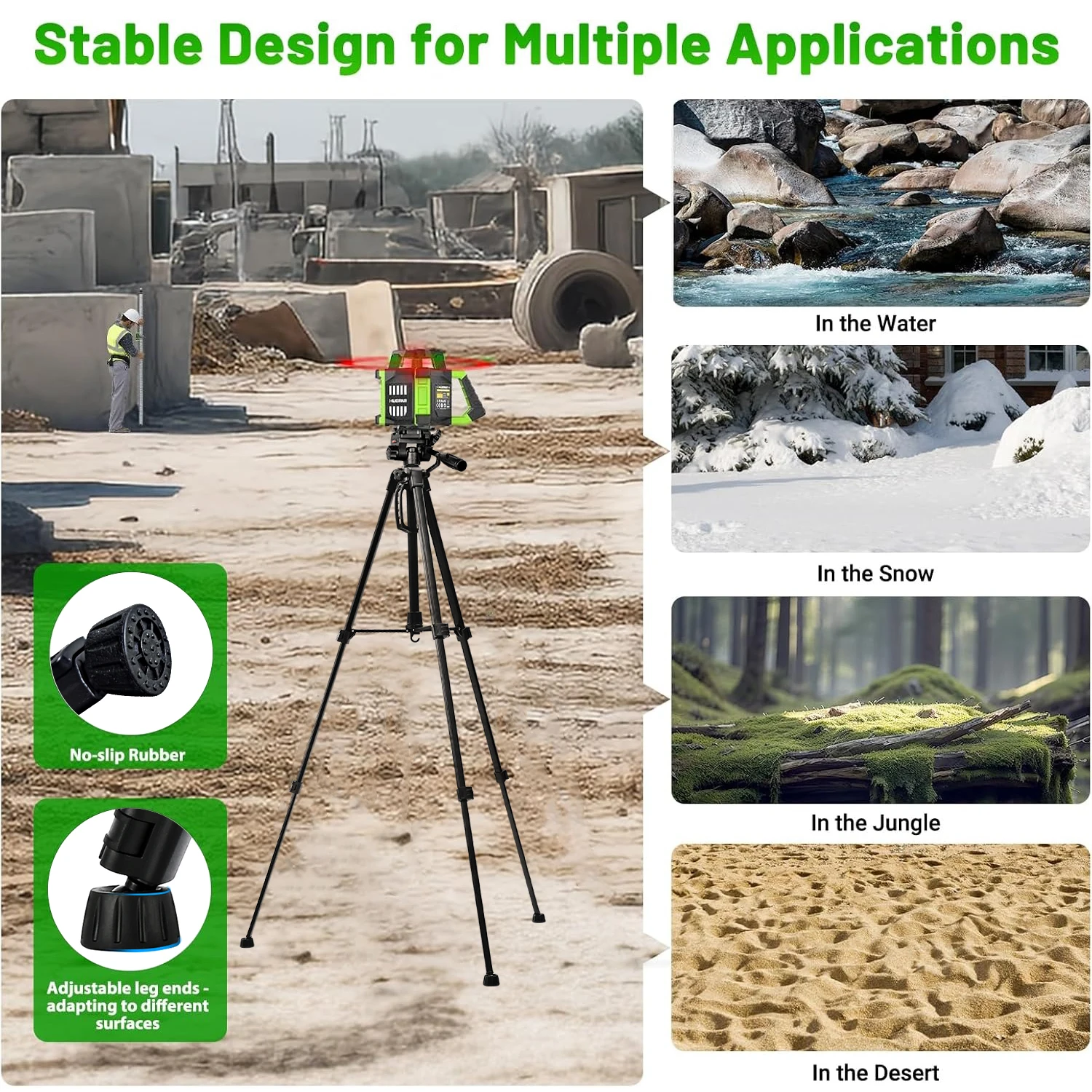 XRDKJ Lightweight 57" Adjustable Laser Level Tripod with Rotating Head, Portable Handle, Bubble Level, Quick Release Plate