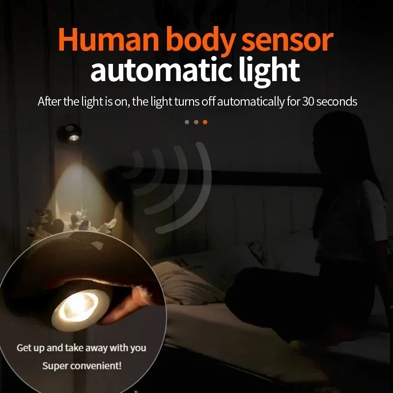 Rechargeable Wall Lamp USB Charging LED Night Light Dimming Read Wall Light Human Sensor Magnetic Rotary Sconce Touch Control