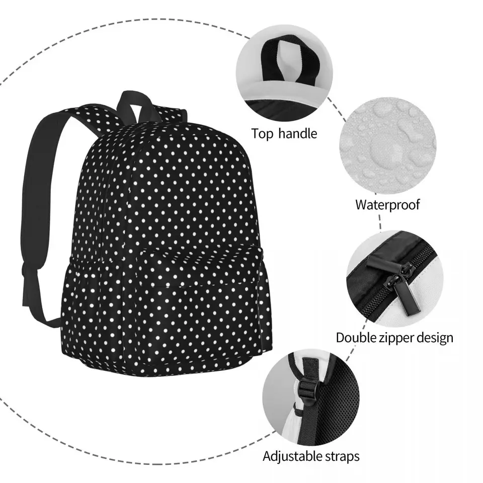 White Polka Dot Backpack Black and White Female Polyester  display picture 1