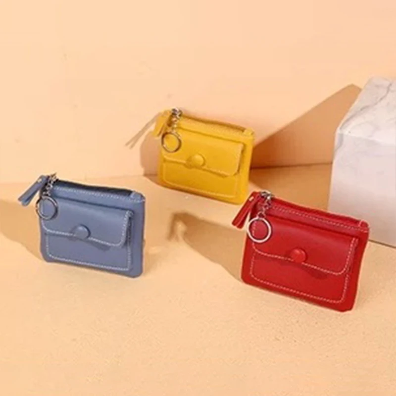 Cartera corta con cremallera para mujer, bolso de tarjeta de Color sólido, monedero cero, nueva moda