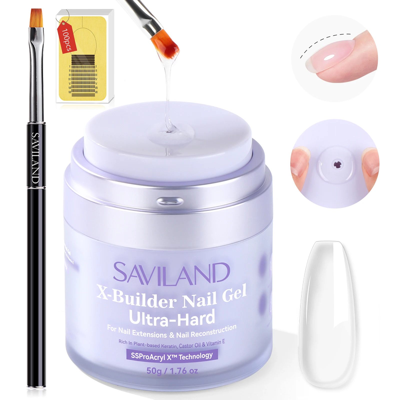 

SAVILAND Clear Ultra Hard Builder Gel with Air Cushion Castor Oil VE 100 Forms Brush for Nail Strengthening Extension DIY Home