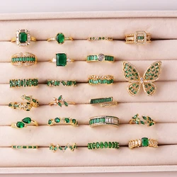 Fashion Green Cubic Zirconia 18K Gold Plated Emerald Crystal For Women Charm Bling Luxury CZ Zircon Jewelry New