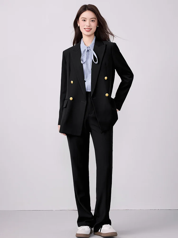 

Black double-breasted professional blazer, new high-end formal attire for interviews and formal occasions, women's suit for coll
