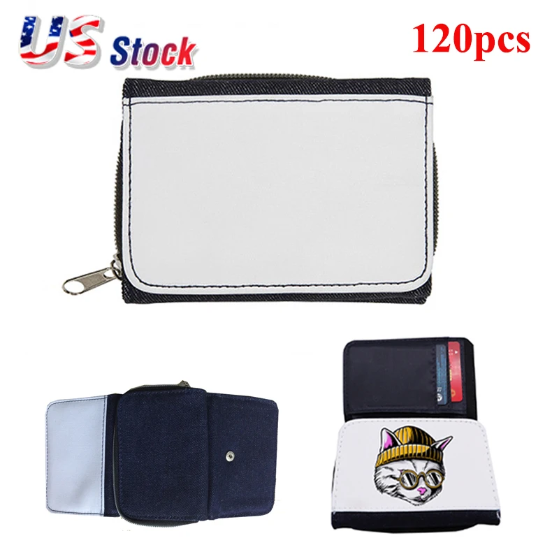 CALCA 120pcs Sublimation Denim Jean Wallet Blanks Ladies Wallet Printable Pocket Purse DIY Wallets Gifts US Stock