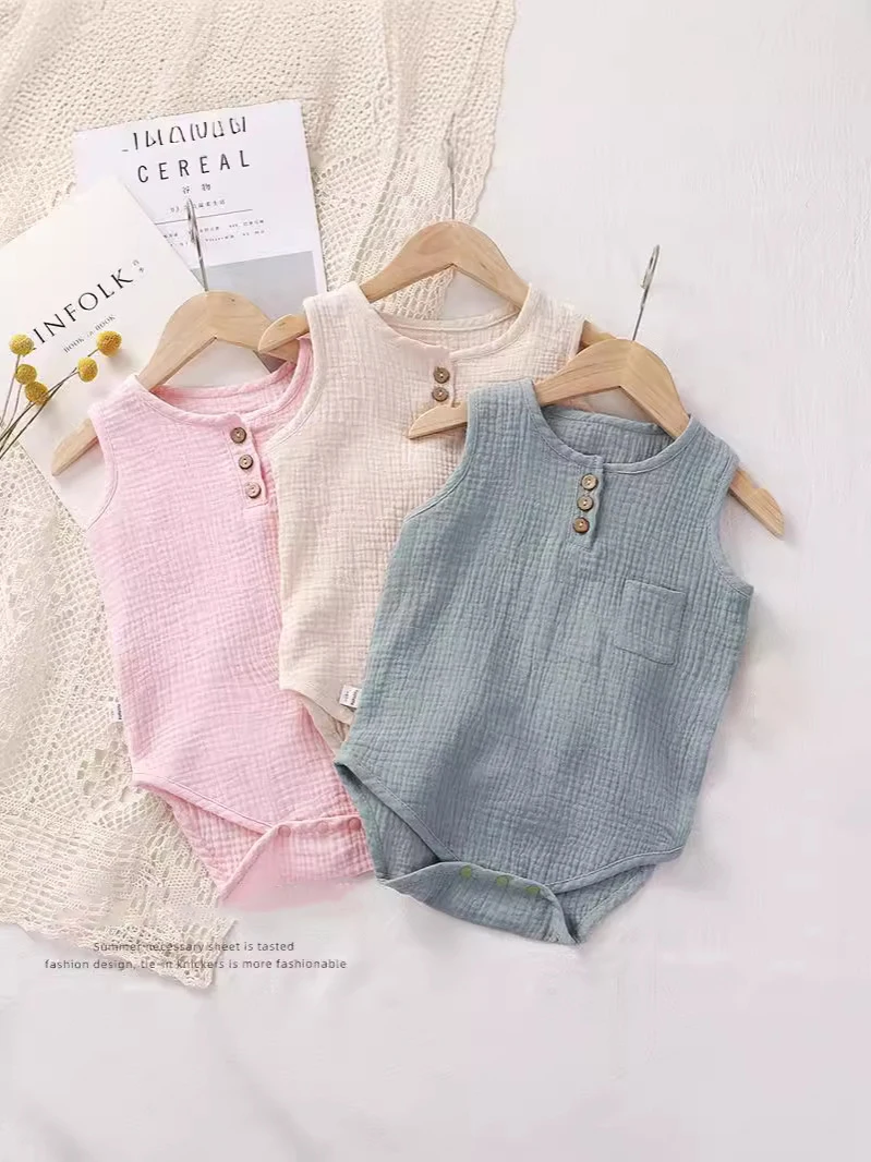 Baby Cotton Gauze Onesie Summer Lightweight Sleeveless Bodysuit Breathable Clothes for Sleep and Daily Wear
