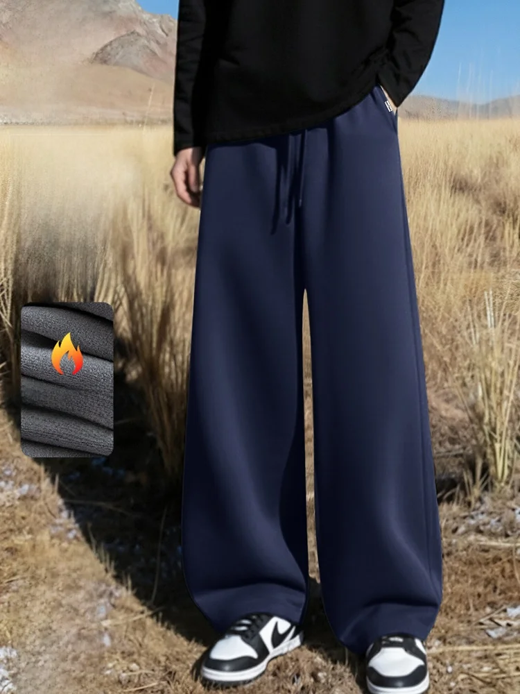 

Мужские утепленные брюки прямого кроя на флисе, теплые, в американском стиле, осенне-зимние, комфортные, свободного кроя
