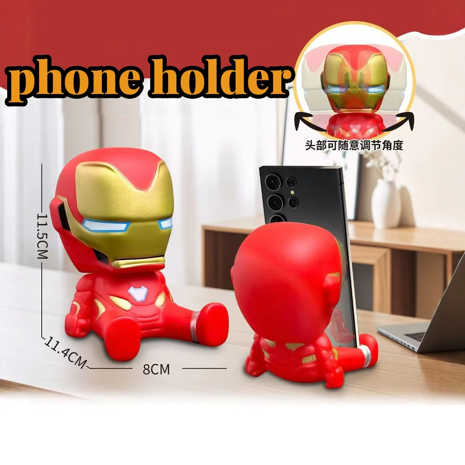 Soporte para teléfono de Spiderman, soporte para teléfono móvil de escritorio de Iron Man de Anime para decoración de adornos de muñecos de escritorio de dibujos animados