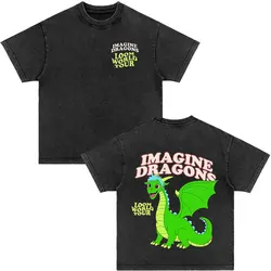 Imagine Dragons Loom World Tour 2024 Vintage Washed T Shirt Rock Band T-shirt Men Women High Quality Cotton Short Sleeve T Shirt