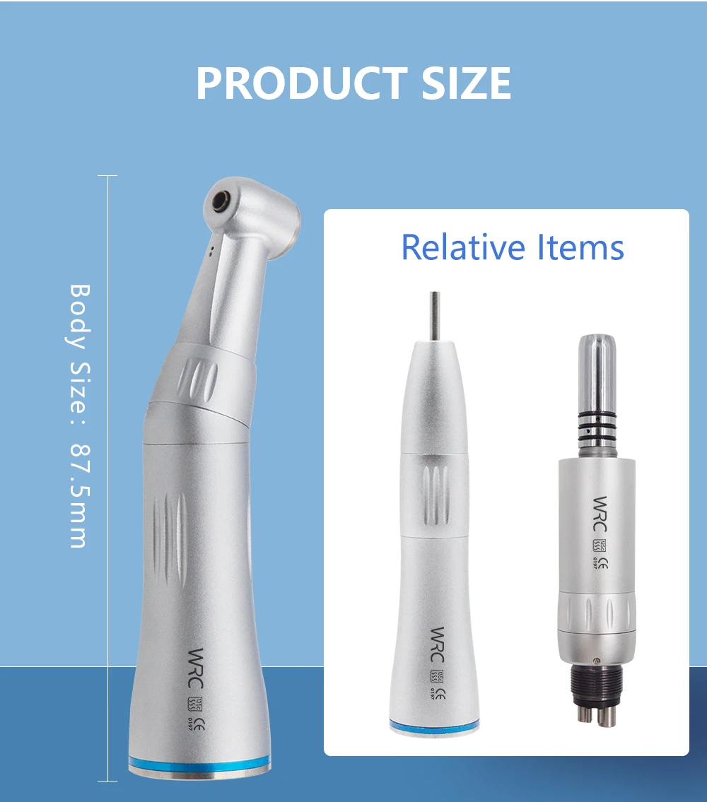 WRC Dental Inner Channel Low Speed Handpiece Set 1:1 Direct Drive Fiber Optic Contra Angle Straight Handpiece Air Motor 40000rpm