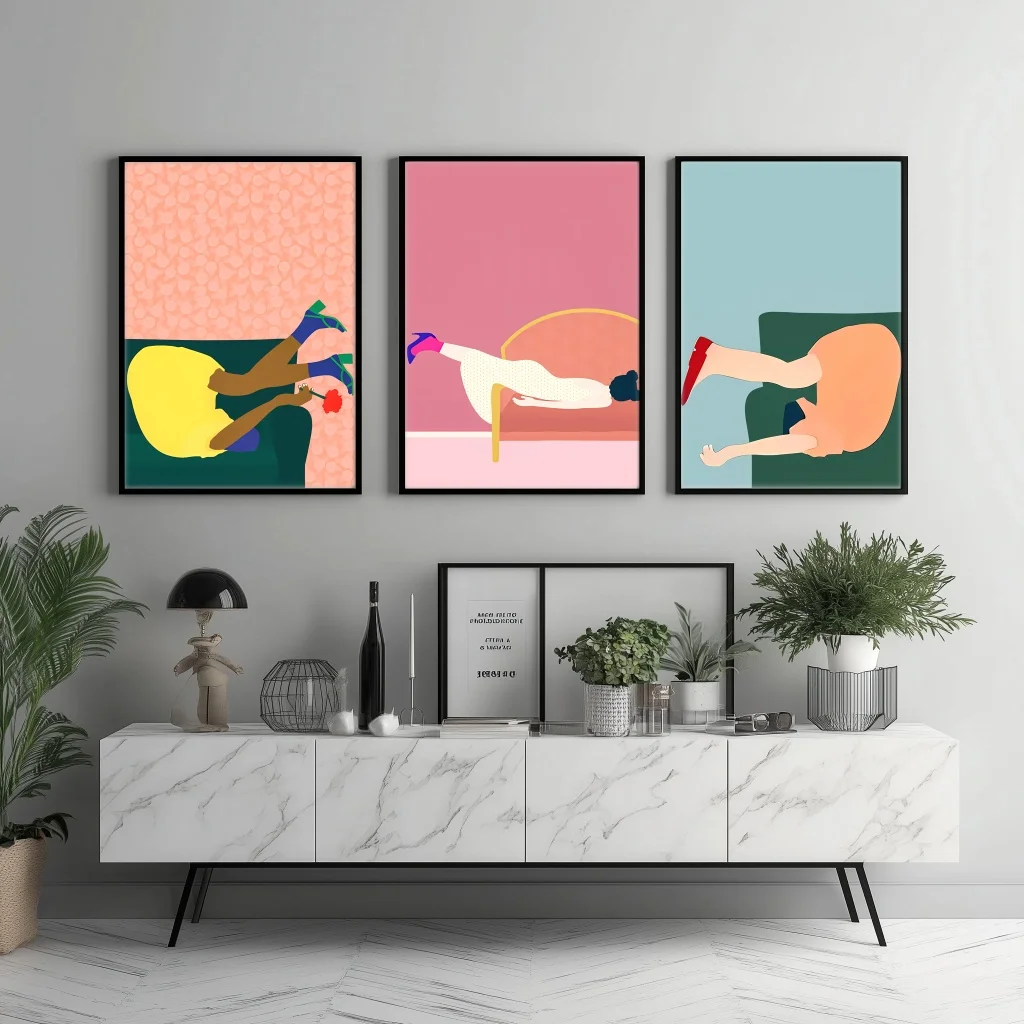 3 قطع/مجموعة ملصقات فنية مطبوعة على القماش مع ملصق بإطار خشبي، بسيط، فن تجريدي، بار، غرفة المعيشة، ديكو جدار المنزل والمهجع