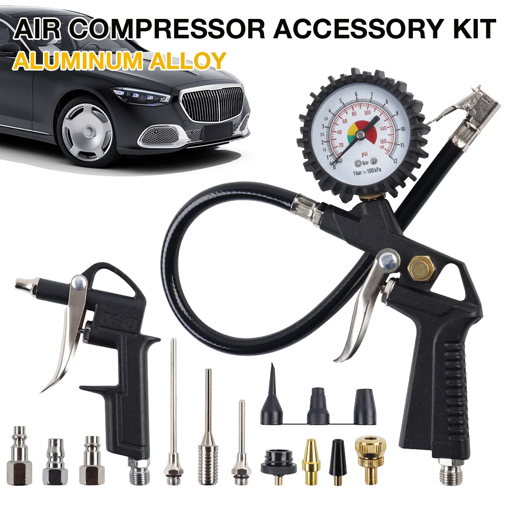 

Комплект из 13 манометров для шин, комплект аксессуаров для сверхмощного воздушного компрессора, многофункциональный и универсальный насос для шин, для очистки/измерения/ремонта шин автомобиля