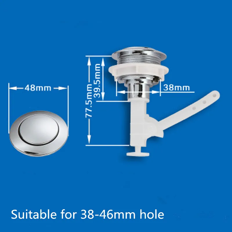 2pcs Universal Single Push Button Toilet Tank Lid, Round Hole 38-45mm, Replacement Flush Valve,J17357