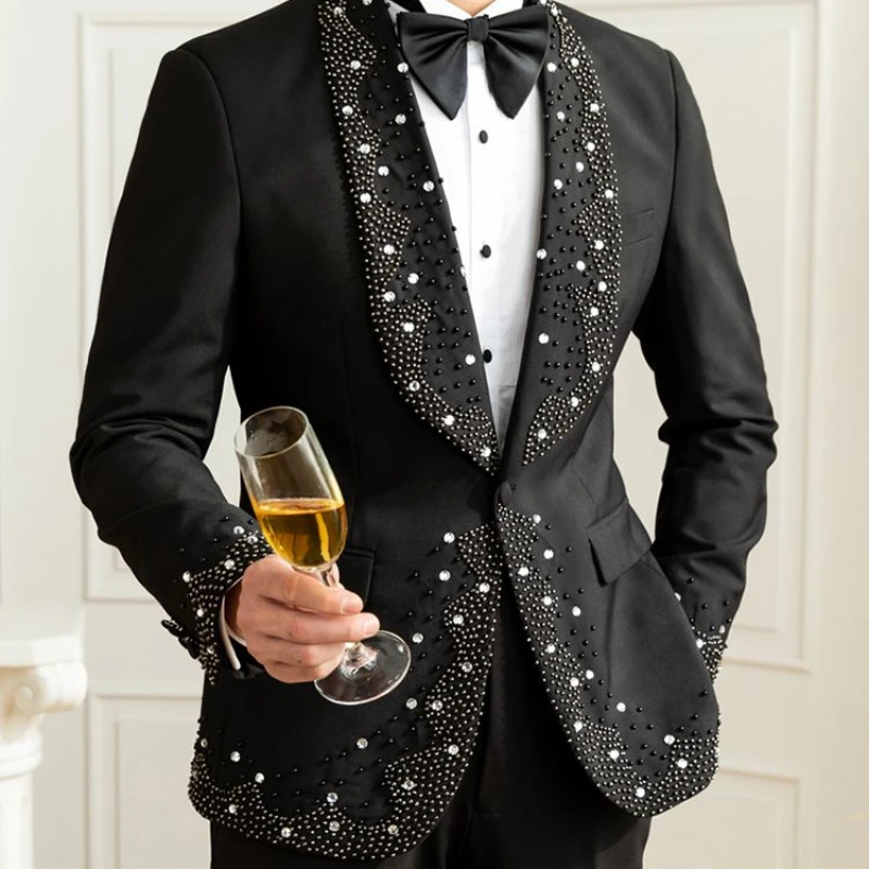 

Suit For Men Wedding Banquet Elegant Light Luxury Suit Retro Palace Style Black Stage Blazer