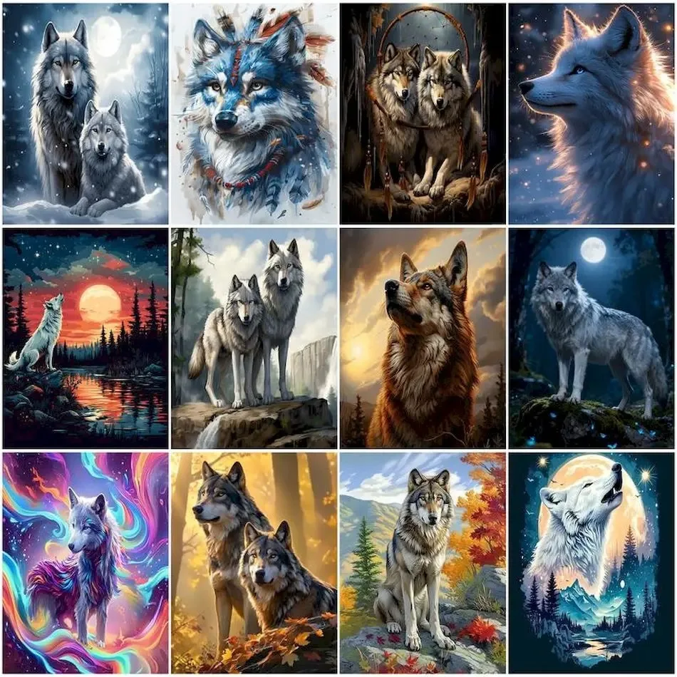 Gemälde nach Zahlen von Tieren, Wolf, Leinwand, Bild, Kunsthandwerk, Heimwerker, Ölkunstwerke, Künstlerbedarf, Heimdekoration