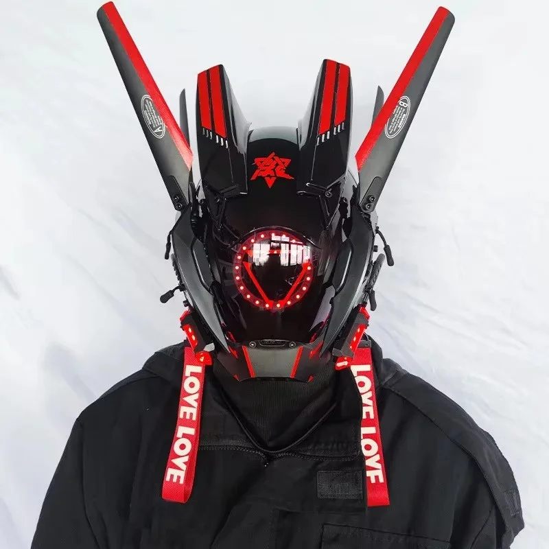 Cyberpunk kask Shinobi maska robot maska samurajska Cosplay Techwear Cyber Punk Hi-tech kask zbroja futurystyczna zabawka ze światłem LED