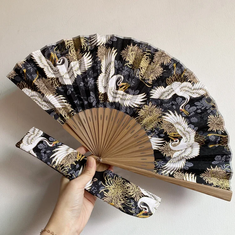 Chinese ancient style fan with gilded crane Chinese folding fan